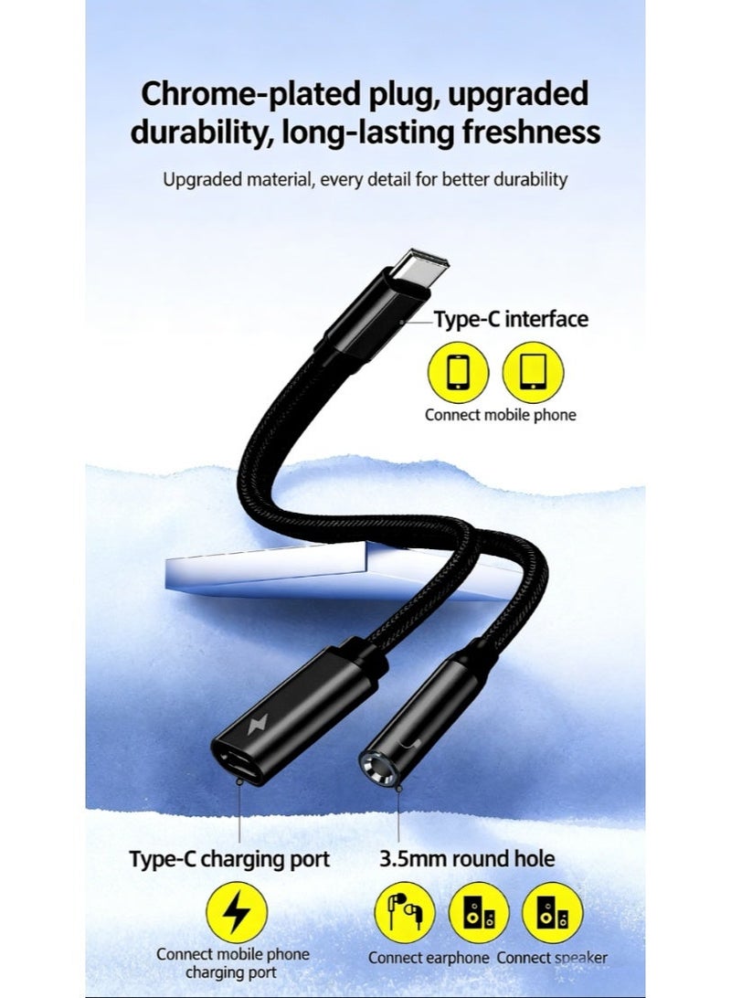 محول USB-C إلى سماعة رأس 3.5 مم ومحول شحن، منفذ شحن USB-C PD 3.0 2 في 1 إلى منفذ صوت إضافي، يدعم الشحن السريع/المكالمات، كابل متعدد الوظائف، متوافق مع Apple iPhone 15 والإصدارات الأحدث، Samsung Galaxy S21+ Ultra والإصدارات الأحدث (أسود) - Image 4